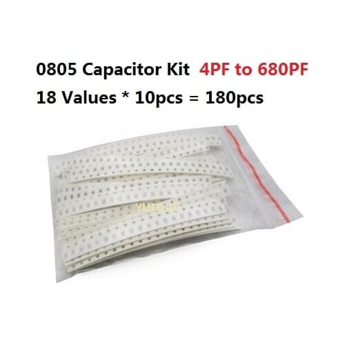 18 Values*10pcs=180pcs SMD 0805 Capacitor kit 4PF-680PF Assorted kit set 8PF 10PF 12PF 15PF 20PF 27PF 30PF 33PF 51PF 56PF