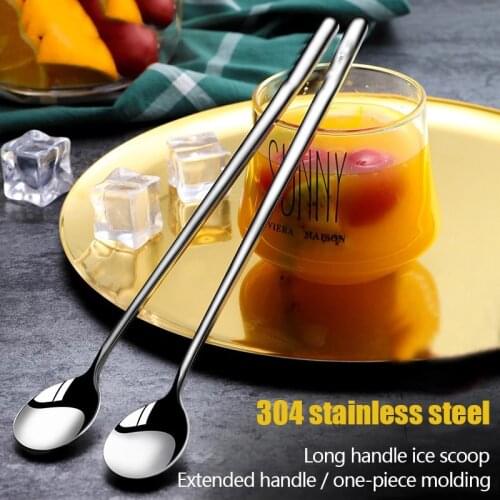 304 Stainless Steel Coffee Spoon Long Handle Ice Cream Dessert Tea Spoon For Picnic Drinkware Tableware Kitchen Accessories