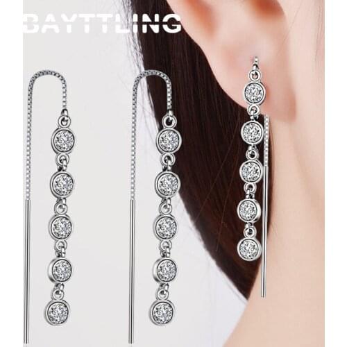 BAYTTLING 925 Sterling Silver 98 MM CZ Zircon Multi-round Drop Earrings For Lady Luxury Glamour Party Jewelry Gift