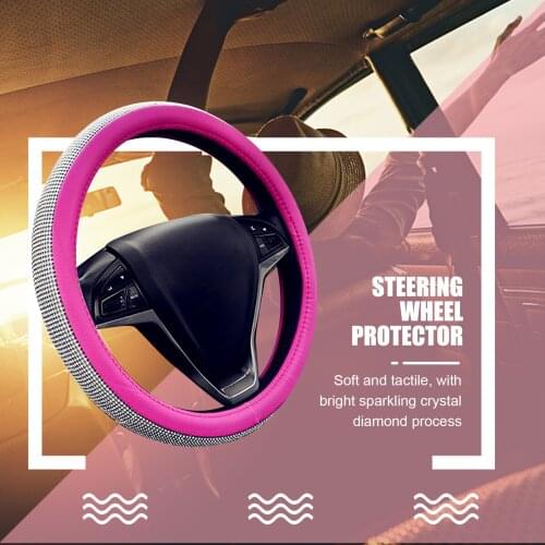 Bling for BMW Tesla Auto Steering Wheel Cover for Lady Girls with Crystal Rhinestones Universal 37-38cm Car Interior Accessories