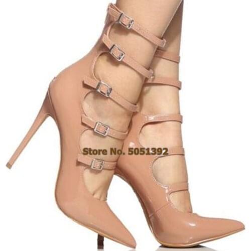 High heel pointed toe patent leather stiletto heel sandals elegant wedding banquet pumps buckle strap
