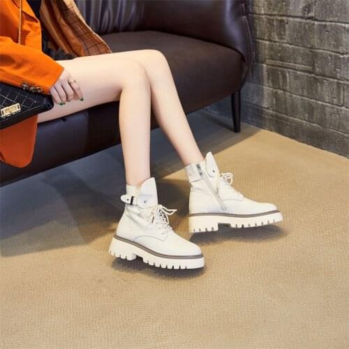 Short Boots Women Motorcycle Boots Platform Boots Fashion Cow Leather Ladies Shoes Casual Booties Autumn