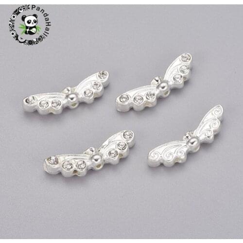Alloy Beads, Wing, Silver Color, 6x21.5x4mm, Hole: 1.5mm