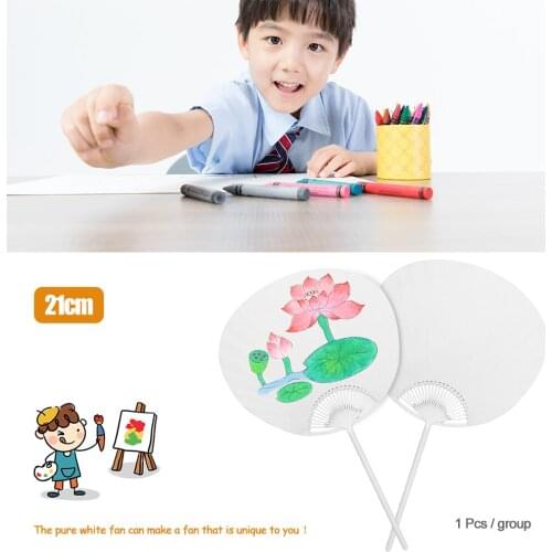 Cheap Japanese Paper Fan DIY White Childrens Hand Painting Hand Fan Innovative Art Material Round Fan For Wedding Decor helpful