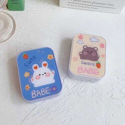 Babe Rabbit Contact Lens Case Box Cute Cortoon Bear Colored Contacts Lens Container Portable Travel Storage Box Gift For Girl