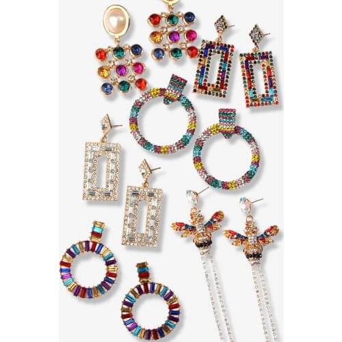 Flatfoosie Sparkly Crystal Drop Earrings For Women Charm Round Geometric Long Dangle Statement Earrings Valentine Gifts Jewelry