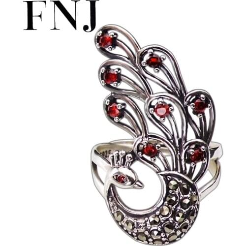 FNJ Peacock Ring 925 Silver New Fashion MARCASITE Original S925 Sterling Silver Rings for Women Jewelry Adjustable Size