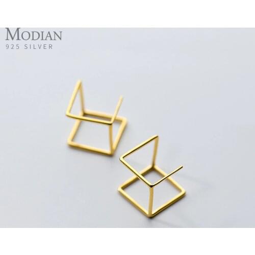 Modian Geometric Cube Square Gold Color Stud Earrings Charm Luxury 925 Sterling Silver Earring For Women Fine Silver Jewelry