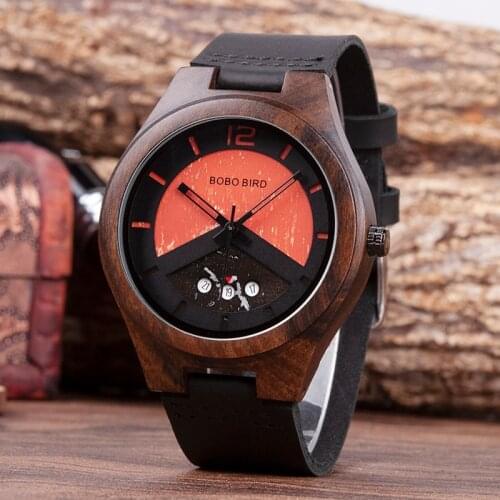 BOBO BIRD Men Watch Ebony Wood Watches relogio masculino Soft Leather Wristwatch Great Gifts Custom and Dropship C-S10