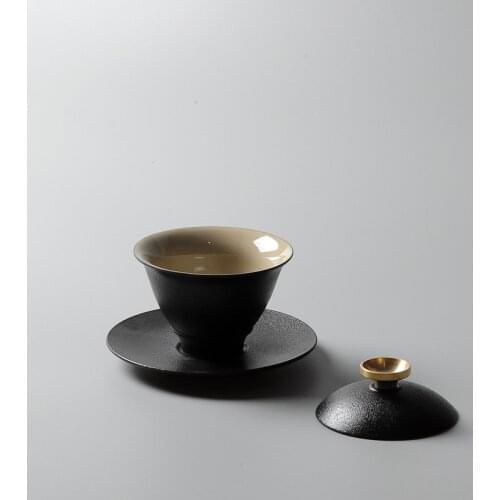 Antique Black Pottery Gaiwan Ceramic Tea cup Set Tureen Ceremony for Puer/Pu'erh/white/black/green/Jinxuan/Oolong/green tea cha