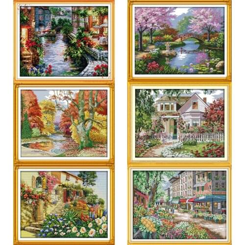 Paris Flower Market Embroidery Kits 14ct 11ct Count Print Canvas Cross Stitch Package Needlework Embroidery Patterns DIY Crafts