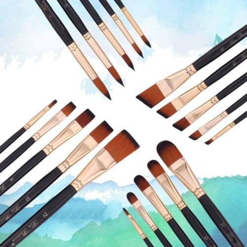 Nylon Hair Oil Paint Brush Round Filbert Angel Flat Acrylic Learning Diy Watercolor Pen for Artists Painters Beginners, 5Pcs/set