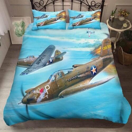 Modern Airplane Duvet Cover 3d Vintage Printed Bed Linen Cover Pillowcase for Boys and Girls Covered