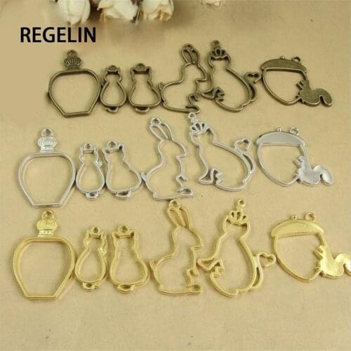 REGELIN 10pcs/lot animals bottle shape magic bar Metal Frame Pendant Gold Charm Bezel Setting Cabochon Setting UV Resin Charm