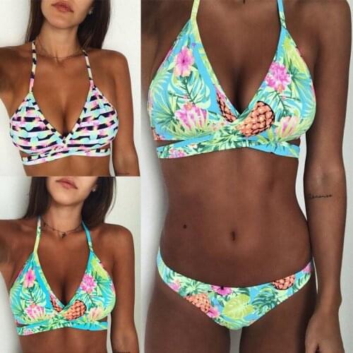 Hot Women Bathing suit Pineapple print Bikini Set halter Bandage Swimsuit Push-up Padded Bra Swimwear low waist beachwear 2020