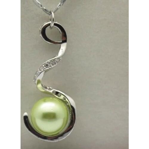 Silver plated fashion designed 12mm green shell pearl bead ladys pendant