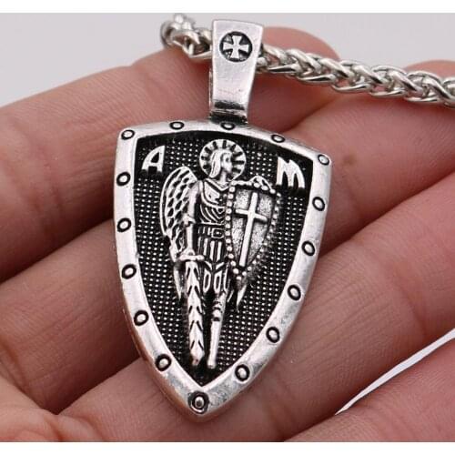 DropshippingMen Viking Warrior Necklace Archangel St.Michael Protect US Saint Shield Protection Charm PRAYER Amulet Knot PENDANT