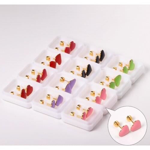 Different Colors 12 Pairs/lot Heart Earrings Gold/Silver Color Cute Ear Stud for Women Girl Party Gift Fashion Jewelry