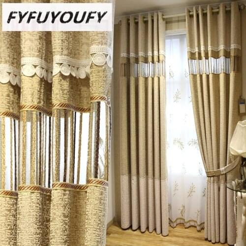 Velvet stitching Luxury embroidery curtains European shading Window curtains for living room/Bedroom Elegant Drapes Curtains