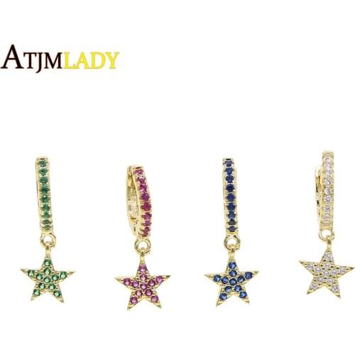 4 colors Gold filled colorful cubic zirconia 2019 Christmas Star rainbow cz dangle earring Gorgeous trendy women classic jewelry