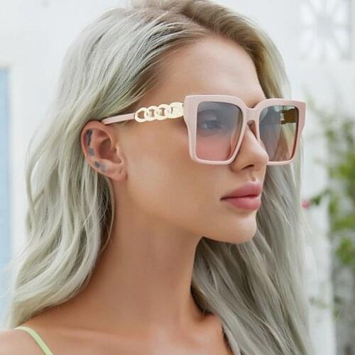 Luxury Women Square Sunglasses Oversized Original Metal Chain Arm Sun Glasses Female Men Unisex Fashion Blue Pink Shades Eyewear