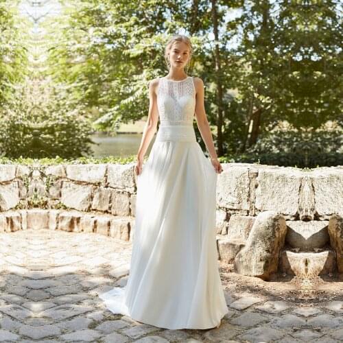 Sleeveless Wedding Dresses O-Neck Lace Bridal Gown Chiffon A Line Wedding Gowns Vintage Custom Made Vestidos de Noivas 2021