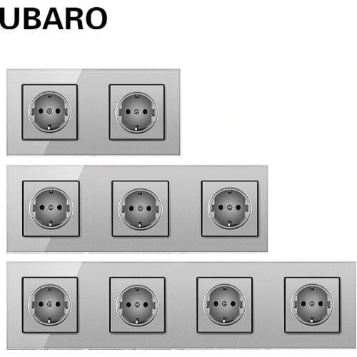 UBARO German Standard 16A Gray Crystal Glass Panel Wall Socket Power Steckdose Enchufe Prise Plug Presa Outlet SocketsAC100-250V