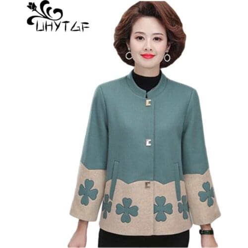 UHYTGF Elegant Mother Autumn Winter Wool Coat Fashion Single-Breasted Casual 5XL Plus Size Jacket 2020 Female Tops Outwear 1354