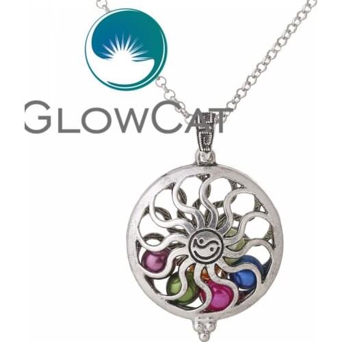 V1271 Sun Locket Pendant Perfume Essential Oil Aromatherapy Diffuser Necklace Locket Necklace