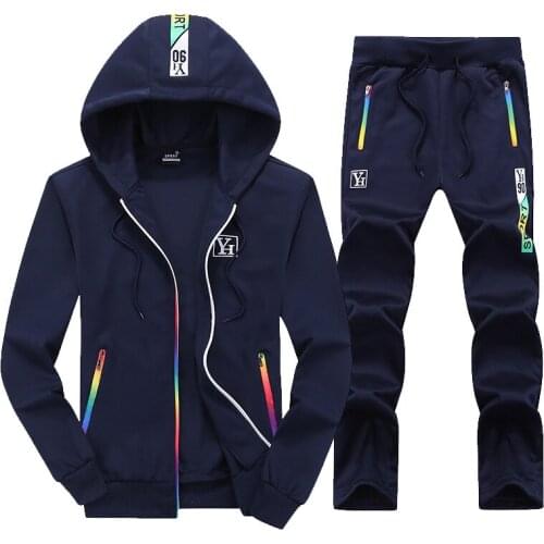 Spring Fleece Men Tracksuit Sportswear Zip Up Hooded Jacket Sweatshirt+pants Male Running Jogging Casual Fitness Set Sport Suit