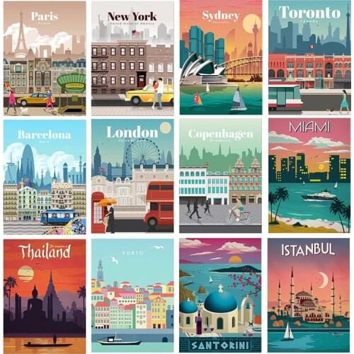 Vintage Landscape Canvas Painting London New York Paris City Posters and Prints Print Mural Picture Home Wall Decoration Cuadros