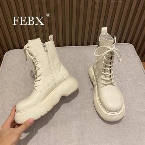 Women Ankle Boots Lace Up PU Leather Zipper Platform Ladies Spring & Autumn Shoes Fashion Comfortable Leisure Female Footwear