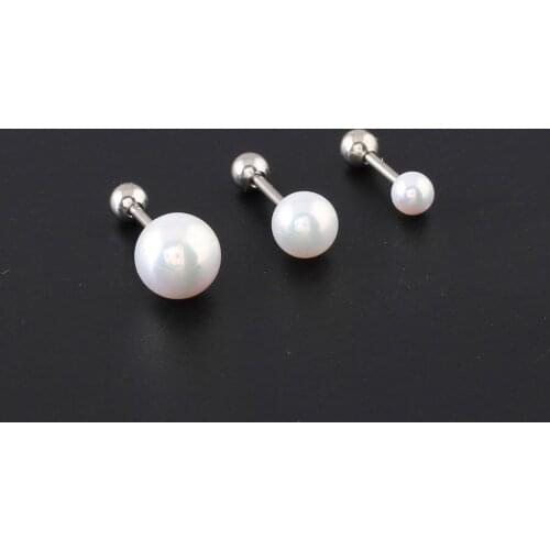 Alisouy 2 pieces 4/6/8mm Steel titanium Steel Pearl Ball Screw women stud Earrings Simple beauty screw-back earrings for women