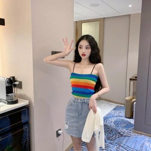 Y2k sexy tops women 2021 goth crop tank top camisole off the shoulder tube bustiers corsets Color stripes cute crop patchwork