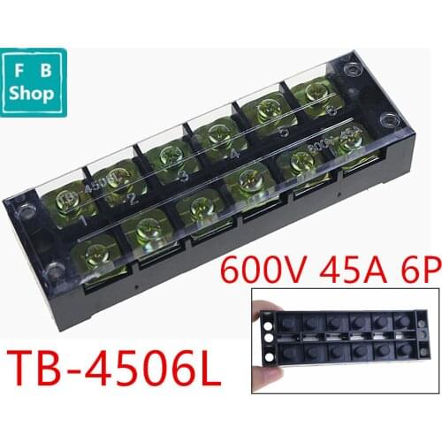 1PCS TB-4506 4506L 600V 45A 6 Position Covered Dual Row Screw Terminal Barrier Block