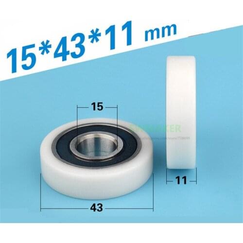 10pcs 15*43*11mm 6302RS bearing roller, automatic engineering plastic wheel, spherical type / flat type pulley optional