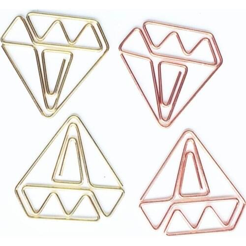 10pcs Cute Rose Gold Diamond Mini Paper Clips Stationery Metal Clear Binder Clips Bookmark Creative Office Paper Clip Storage