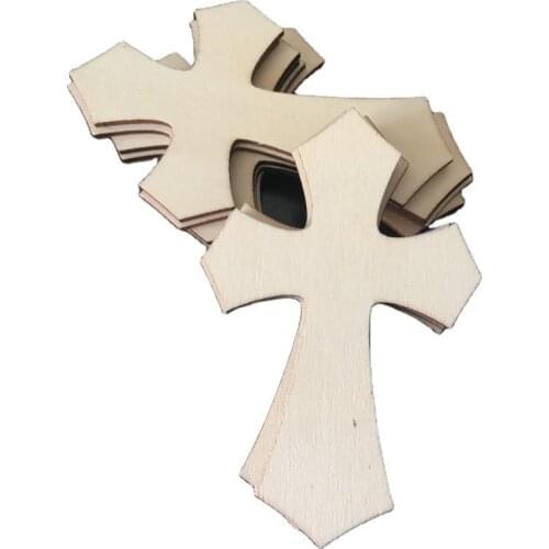 10pcs Blank Unfinished Wood Cutout Cross Shaped Wood Pieces for Wooden Craft DIY Projects, Sunday School Home Decoration
