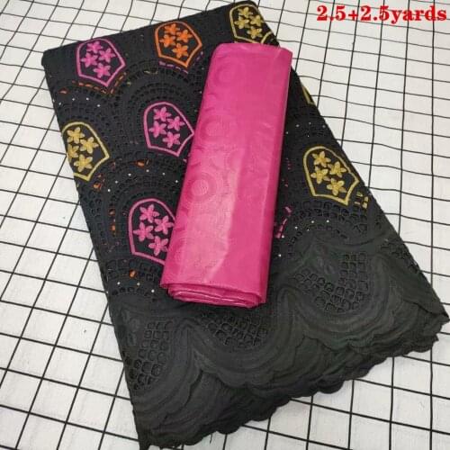 2.5+2.5yards Embroidered Swiss Cotton Lace African Guinea Bazin Riche Fabric for Femme Robe New Brocade Bazin Riche CP029