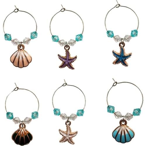 6Pcs Ocean Style Party Rings Fashion Wine Glass Marker Wine Glass Ring Glass Pendant Wine Glass Cup Ring for Party Decor