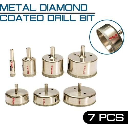 7Pcs Metal Diamond Coated Drill Bit Set 10-100mm Core Hole Tile Marble Glass Saw Tilling
