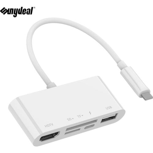 Lighting to HDMI-Compatible Adapter 2K 1080K TV USB Hub OTG Cable Charging Converter For iPhone 12 11 to SD TF Card Reader