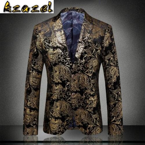 Azazel Blazer Men Luxury Gold Printed Men Suit Tuxedo Blazer Slim Fit Suit Unique Male Wedding Party Blazer Masculino 5xl