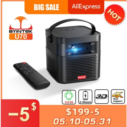 BYINTEK U70 Smart 3D TV 300inch Android WiFi Portable 1080P LED DLP Mini Projector Full HD For 4K Cinema Smartphone with Battery