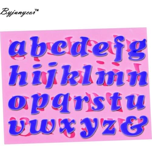 Byjunyeor M101 Lowercase Epoxy UV 26 English Letters Alphabet Shaped 3d Silicone Cake Fondant Mold Resin Decoration Clay