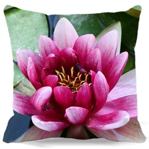 Home Living Textile Beautiful pink lotus of Square 16" 18" Cotton polyester Cushion Cover Decorative Chair sofa car Seat