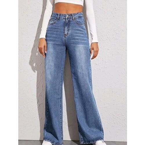 Fashion Y2k Harajuku Straight Pants Woman Jeans High Waist Clothes Wide Leg Denim Clothing Blue Streetwear Vintage Quality