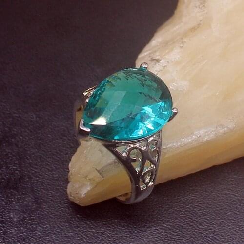 Gemstonefactory Jewelry Big Promotion Single Unique 925 Silver Teardrop Green Topaz Women Men Gifts Band Rings 8.5# 20212992