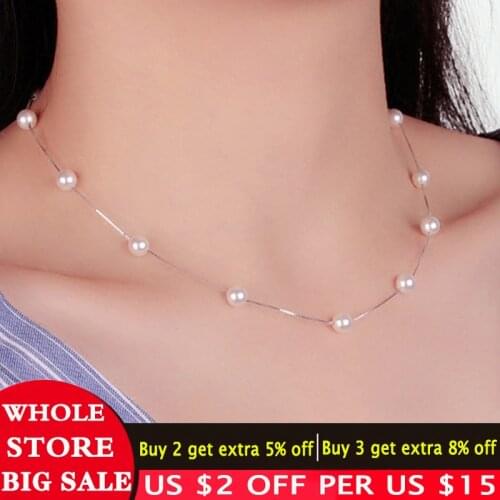 LMNZB Fashion 12 PCS 6mm Freshwater Pearl Box Chain Choker Necklace 925 Sterling Silver kolye collares bijoux femme LDN170