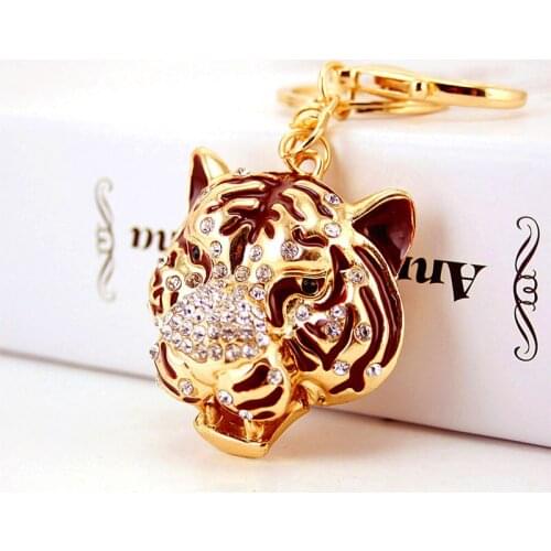 Korean-Style Creative Cute Tiger Head Car Keychain Animal Metal Pendant Mens Key Ring Small Gift